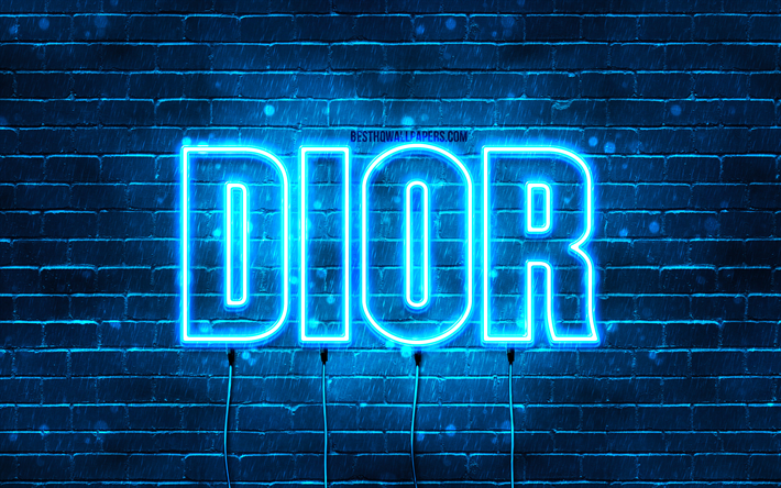Happy Birthday Dior, 4k, blue neon lights, Dior name, creative, Dior Happy Birthday, Dior Birthday, popular french male names, picture with Dior name, Dior