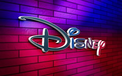 Disney 3D logo, 4K, colorful brickwall, creative, brands, Disney logo, 3D art, Disney
