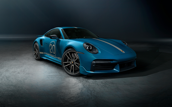 porsche 911 turbo s, vista frontale, esterno, coup&#233; sportiva blu, porsche 911 blu, auto sportive tedesche, porsche