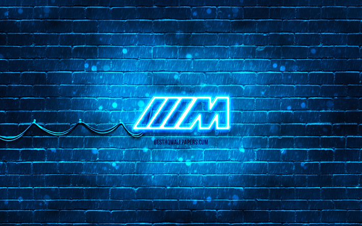 logo bleu m-sport, 4k, brickwall bleu, logo m-sport, marques de voitures, &#233;quipe m-sport, logo n&#233;on m-sport, m-sport