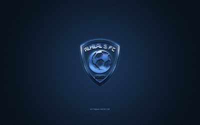 Al Hilal SFC, Suudi futbol kul&#252;b&#252;, SPL, mavi logo, mavi karbon fiber arka plan, Suudi Profesyonel Ligi, futbol, Harmah, Suudi Arabistan, Al Hilal SFC logosu