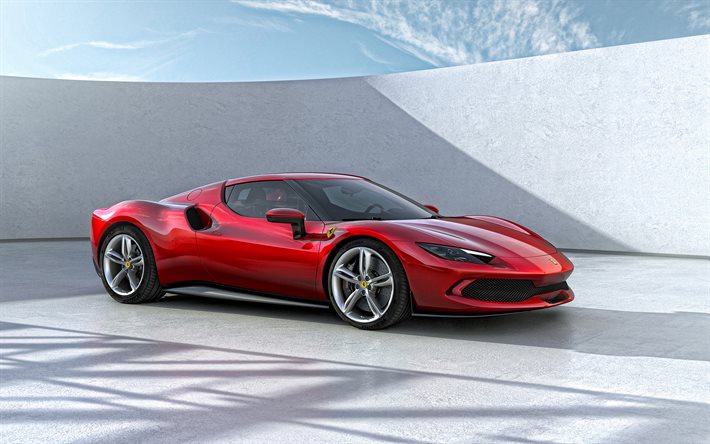 2022年, フェラーリ296GTB, 4k, 正面, 外側, 赤いスポーツクーペ, 新しい赤296GTB, スーパーカー, イタリアのスポーツカー, フェラーリ