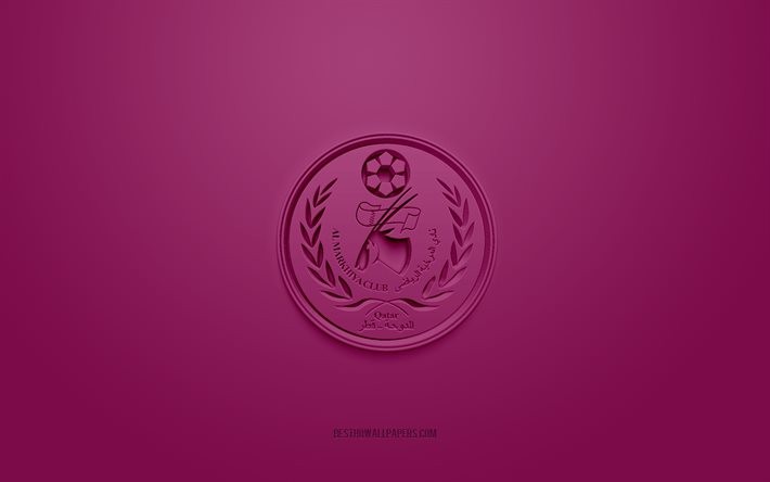 Al-Markhiya SC, creative 3D logo, burgundy background, Qatar Stars League, 3d emblem, QSL, Qatar Football Club, Doha, Qatar, 3d art, football, Al-Markhiya SC 3d logo