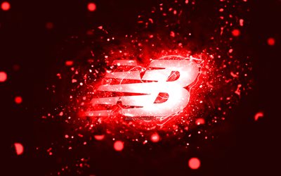 New Balance red logo, 4k, red neon lights, creative, red abstract background, New Balance logo, fashion brands, New Balance