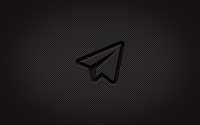 Telegram carbon logo, 4k, grunge art, carbon background, creative, Telegram black logo, social network, Telegram logo, Telegram