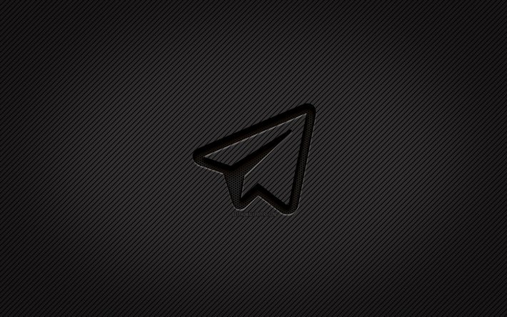 Telegram karbon logosu, 4k, grunge sanat, karbon arka plan, yaratıcı, Telegram siyah logosu, sosyal ağ, Telegram logosu, Telegram