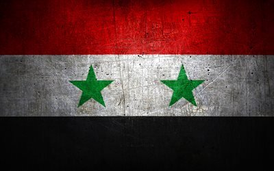 Syrian metal flag, grunge art, asian countries, Day of Syria, national symbols, Syria flag, metal flags, Flag of Syria, Asia, Syrian flag, Syria