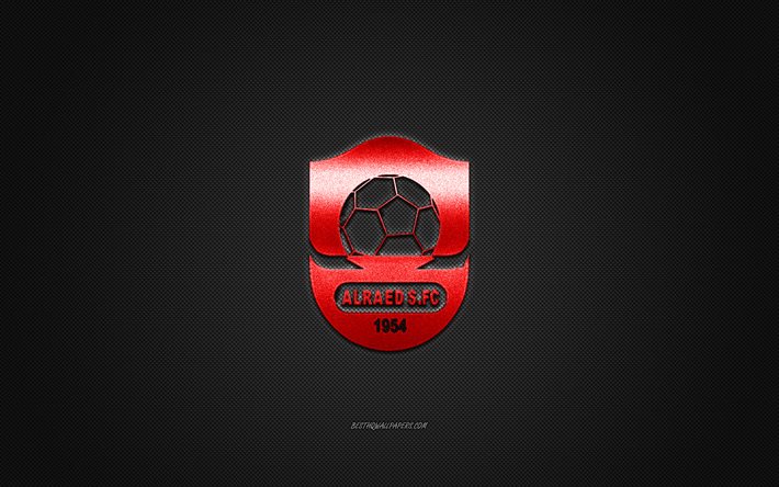 Al Raed FC, Saudi football club, SPL, red logo, black carbon fiber background, Saudi Professional League, football, Buraidah, Saudi Arabia, Al Raed FC logo