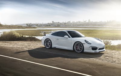 Porsche 911 Carrera 4S, beyaz spor coupe, yeni 911&#39;i beyaz, tuning, Alman spor otomobil, VAG, Porsche