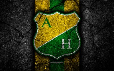 Atletico Huila FC, 4k, logo, Kolombiyalı Futbol Kul&#252;b&#252;, siyah taş, Atletico Huila, Kolombiya, futbol, Lig Aguila, asfalt Kategori Ma&#231;ı Bir doku, FC Atletico Huila