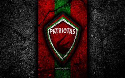 Patriotas FC, 4k, el logotipo, el Colombiano club de f&#250;tbol de la piedra negra, Categoria Primera A, Patriotas, Colombia, el f&#250;tbol, la Liga Aguila, asfalto textura