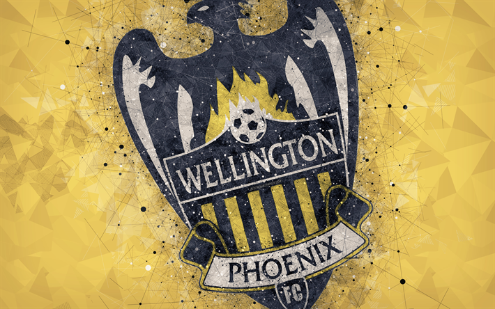 wellington phoenix fc, 4k, logo, geometrische kunst, australian football club, gelb, hintergrund, a-league, wellington, australien, fu&#223;ball