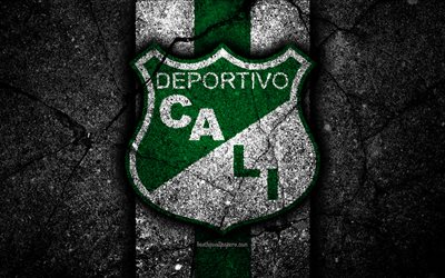 Deportivo Cali FC, 4k, logo, Colombiano di calcio per club, pietra nera, Categoria Primera A, Deportivo Cali, in Colombia, il calcio, la Liga Aguila, asfalto texture, FC Deportivo Cali