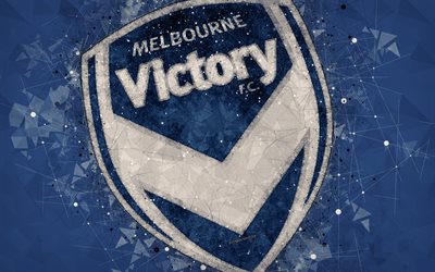Melbourne Victory FC, 4k, logo, geometrik sanat, Avustralyalı Futbol Kul&#252;b&#252;, mavi arka plan, -Lig, Melbourne, Avustralya, futbol