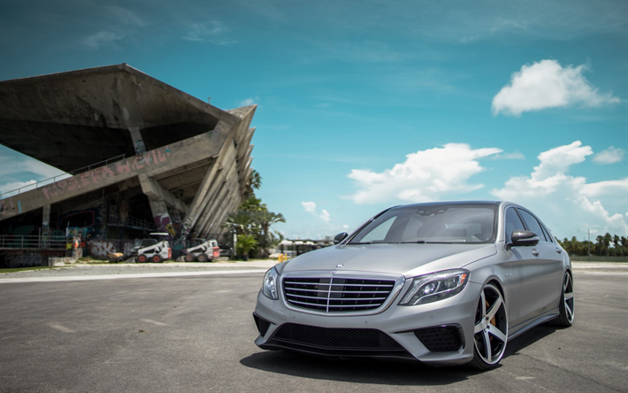 Mercedes-Benz S65 AMG, 2018, Silver S-Class, Silver W222, front view, tuning S65, German car, luxury sedan, Mercedes