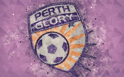perth glory fc, 4k, logo, geometrische kunst, australian football club, lila hintergrund, a-league, perth, australien, fu&#223;ball