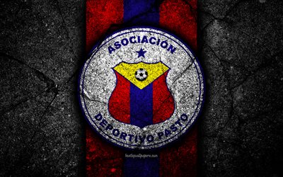 Deportivo Pasto FC, 4k, logo, Colombian football club, black stone, Categoria Primera A, Deportivo Pasto, Colombia, football, Liga Aguila, asphalt texture, FC Deportivo Pasto
