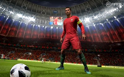 Cristiano Ronaldo, 4k, FIFA19, Portugisiska Landslaget, 2018 spel, CR7, fotboll simulator, FIFA 19, Ronaldo