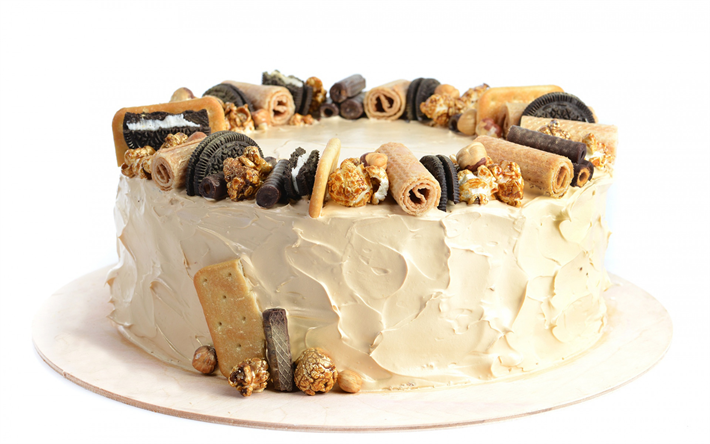 cake with white cream, sweets, birthday cake, dessert