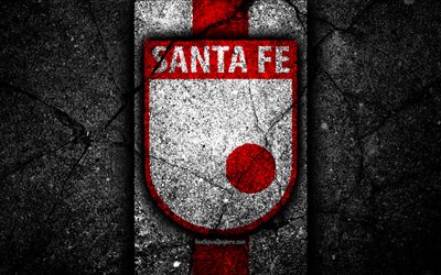 Independiente Santa Fe FC, 4k, logo, Colombian football club, black stone, Categoria Primera A, Independiente Santa Fe, Colombia, football, Liga Aguila, asphalt texture, FC Independiente Santa Fe