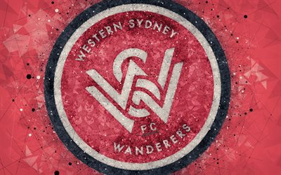 Western Sydney Wanderers FC, 4k, logo, arte geom&#233;trica, Australian football club, fundo vermelho, A-League, Sydney, Austr&#225;lia, futebol