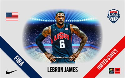 LeBron James, Yhdysvaltain koripallojoukkue, amerikkalainen koripalloilija, NBA, muotokuva, USA, koripallo