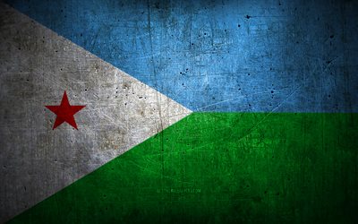 Djiboutin metallilippu, grunge -taide, Afrikan maat, kansalliset symbolit, Djiboutin lippu, metalliliput, Afrikka, Djibouti