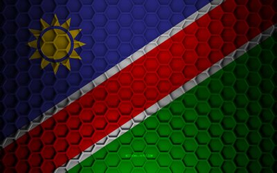 Bandiera della Namibia, texture di esagoni 3d, Namibia, texture 3d, bandiera della Namibia 3d, struttura del metallo, bandiera della Namibia