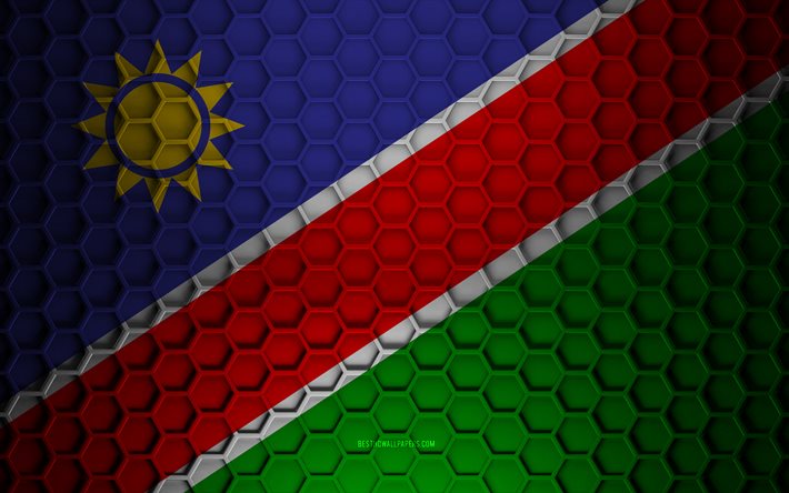 Namibia flag, 3d hexagons texture, Namibia, 3d texture, Namibia 3d flag, metal texture, flag of Namibia