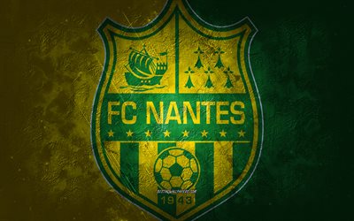 FC Nantes, fransk fotbollslag, gul bakgrund, FC Nantes -logotyp, grungekonst, Ligue 1, Frankrike, fotboll, FC Nantes -emblem