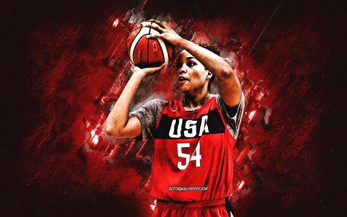 Napheesa Collier, USA national basketball team, USA, American basketball player, portrait, United States Basketball team, red stone background