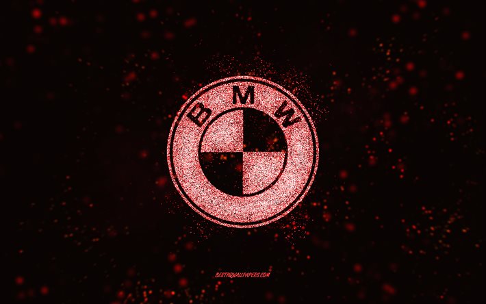 Logo BMW glitter, 4k, sfondo nero, logo BMW, arte glitter arancione, BMW, arte creativa, logo BMW glitter arancione