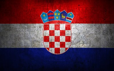 Croatian metal flag, grunge art, European countries, Day of Croatia, national symbols, Croatia flag, metal flags, Flag of Croatia, Europe, Croatian flag, Croatia