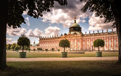 Sanssouci, Potsdam, sera, tramonto, Parco Sanssouci, Palazzo Sanssouci, Palazzo Nuovo, Germania