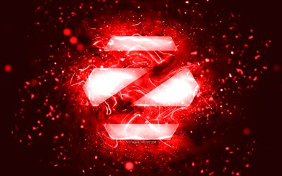 ZorinOSの赤いロゴ, 4k, 赤いネオンライト, Linux, creative クリエイティブ, 赤い抽象的な背景, ZorinOSロゴ, OS, Zorin OS