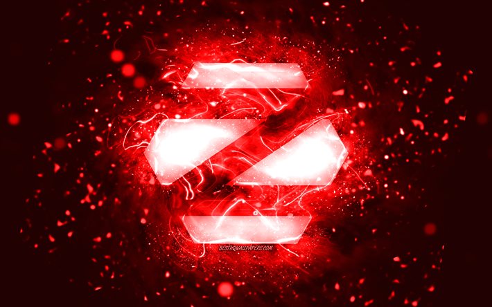 Zorin OS red logo, 4k, red neon lights, Linux, creative, red abstract background, Zorin OS logo, OS, Zorin OS
