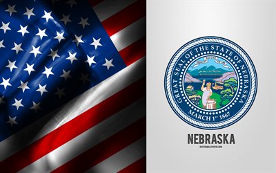 Seal of Nebraska, USA Flag, Nebraska emblem, Nebraska coat of arms, Nebraska badge, American flag, Nebraska, USA
