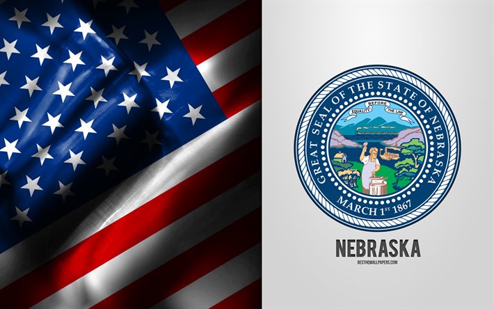 Sigill av Nebraska, USA Flagga, Nebraska emblem, Nebraska vapensk&#246;ld, Nebraska m&#228;rke, Amerikansk flagga, Nebraska, USA
