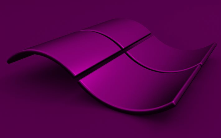 Windowsの紫色のロゴ, 4k, 紫の背景, creative クリエイティブ, OS, Windows3Dロゴ, アートワーク, Windows3D波状ロゴ, Windowsロゴ, Windows