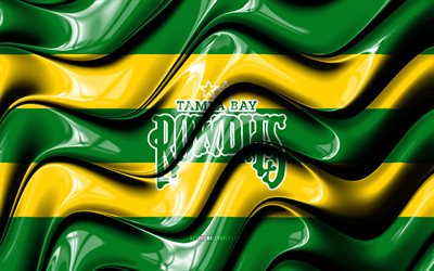Tampa Bay Rowdies flag, 4k, green and yellow 3D waves, USL, american soccer team, Tampa Bay Rowdies logo, football, soccer, Tampa Bay Rowdies FC