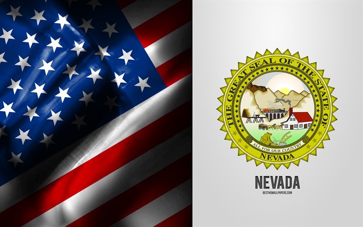 Selo de Nevada, bandeira dos EUA, emblema de Nevada, bras&#227;o de armas de Nevada, bandeira americana, Nevada, EUA