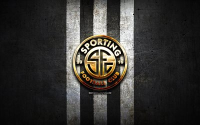 Sporting San Jose FC, golden logo, Liga FPD, black metal background, football, Costa Rican football club, Sporting San Jose logo, soccer, Costa Rica Primera Division, FC Sporting San Jose