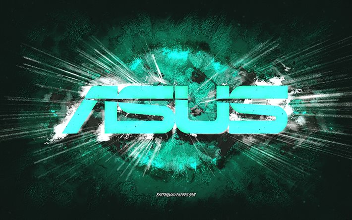 Logotipo da Asus, arte do grunge, fundo de pedra turquesa, logotipo da Asus turquesa, Asus, arte criativa, logotipo do grunge da Asus