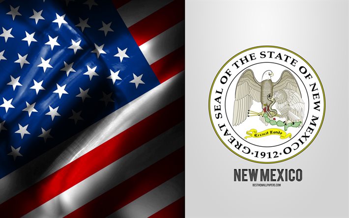 Sigillo del New Mexico, bandiera degli Stati Uniti, emblema del New Mexico, stemma del New Mexico, distintivo del New Mexico, bandiera americana, New Mexico, USA