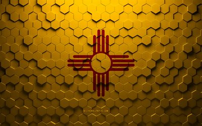 Flag of New Mexico, honeycomb art, New Mexico hexagons flag, New Mexico, 3d hexagons art, New Mexico flag