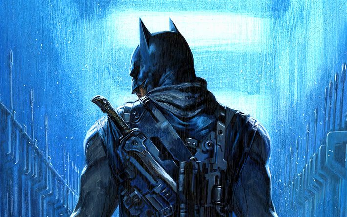 Batman, vue arri&#232;re, DC comics, pluie, super-h&#233;ros, art 3D, Cartoon Batman, cr&#233;atif