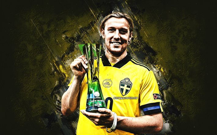 Emil Forsberg, squadra nazionale di calcio svedese, giocatore di calcio svedese, pietra gialla, sfondo, calcio, arte grunge