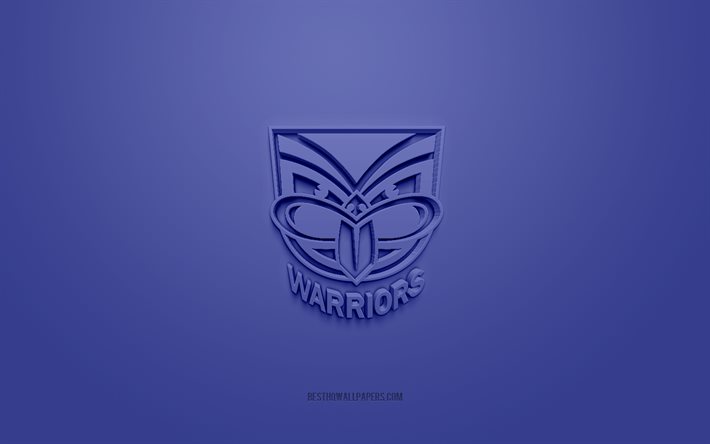 New Zealand Warriors, creative 3D logo, blue background, National Rugby League, 3d emblem, NRL, Australian rugby league, Auckland, New Zealand, 3d art, rugby, New Zealand Warriors 3d logo