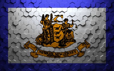 Flag of Newark, New Jersey, honeycomb art, Newark hexagons flag, Newark, 3d hexagons art, Newark flag