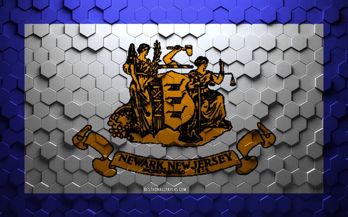 Drapeau de Newark, New Jersey, art en nid d&#39;abeille, drapeau des hexagones de Newark, Newark, art des hexagones 3d, drapeau de Newark